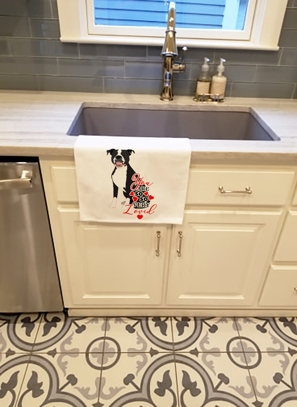 Pit Bull Black #3 so Loved Kitchen Towel Set of 2 White Dish Towels Decorative Bathroom Hand towel for Hand, Face, Hair, Yoga, Tea, Dishcloth, 19 X 28", White