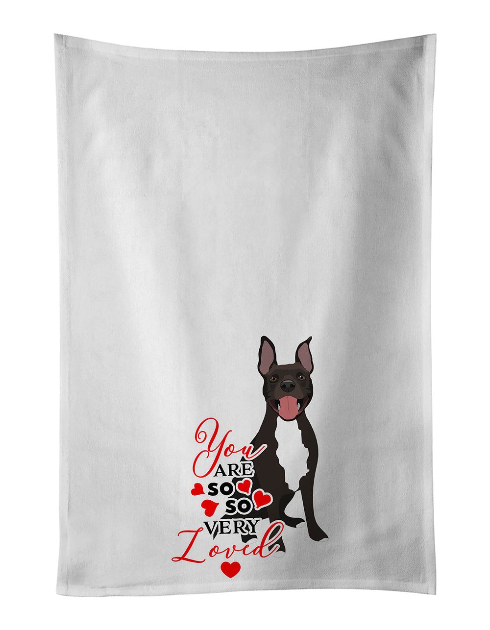Pit Bull Black #4 so Loved Kitchen Towel Set of 2 White Dish Towels Decorative Bathroom Hand towel for Hand, Face, Hair, Yoga, Tea, Dishcloth, 19 X 28", White