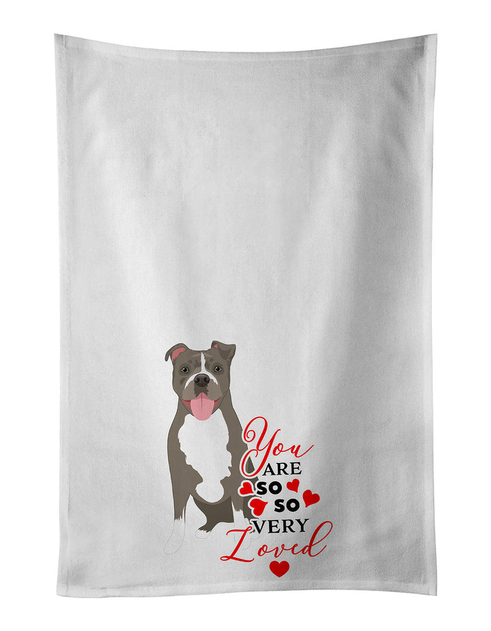 Pit Bull Blue #2 so Loved Kitchen Towel Set of 2 White Dish Towels Decorative Bathroom Hand towel for Hand, Face, Hair, Yoga, Tea, Dishcloth, 19 X 28", White