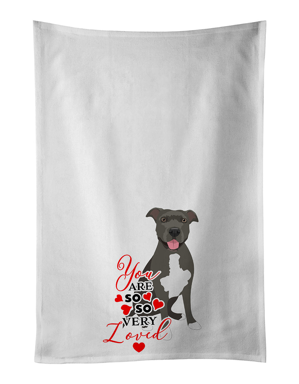 Pit Bull Blue #3 so Loved Kitchen Towel Set of 2 White Dish Towels Decorative Bathroom Hand towel for Hand, Face, Hair, Yoga, Tea, Dishcloth, 19 X 28", White