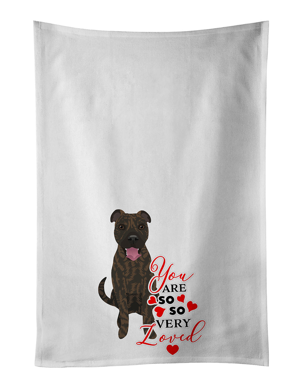 Pit Bull Brindle #1 so Loved Kitchen Towel Set of 2 White Dish Towels Decorative Bathroom Hand towel for Hand, Face, Hair, Yoga, Tea, Dishcloth, 19 X 28", White