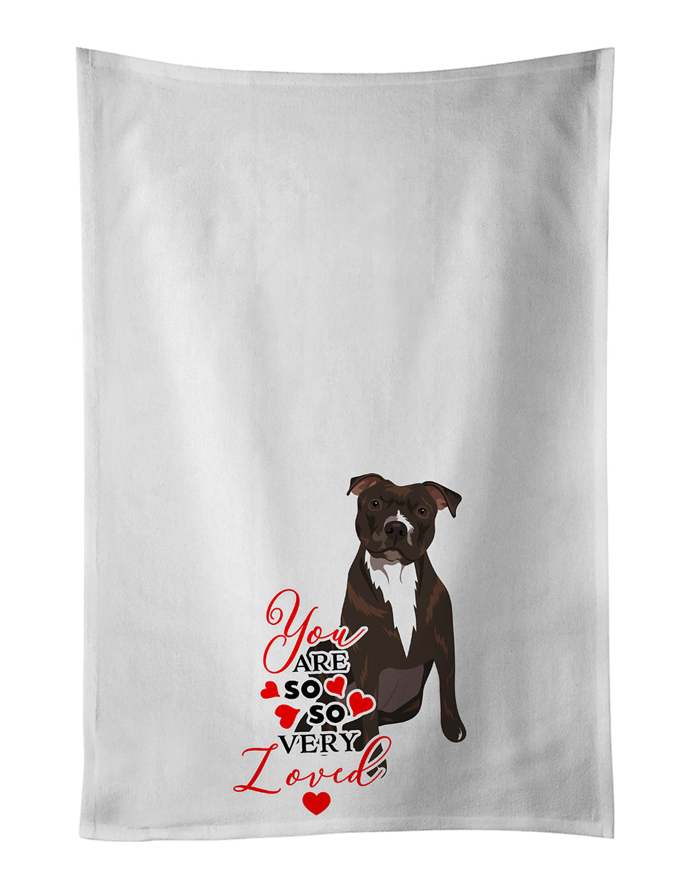 Pit Bull Brindle #2 so Loved Kitchen Towel Set of 2 White Dish Towels Decorative Bathroom Hand towel for Hand, Face, Hair, Yoga, Tea, Dishcloth, 19 X 28", White