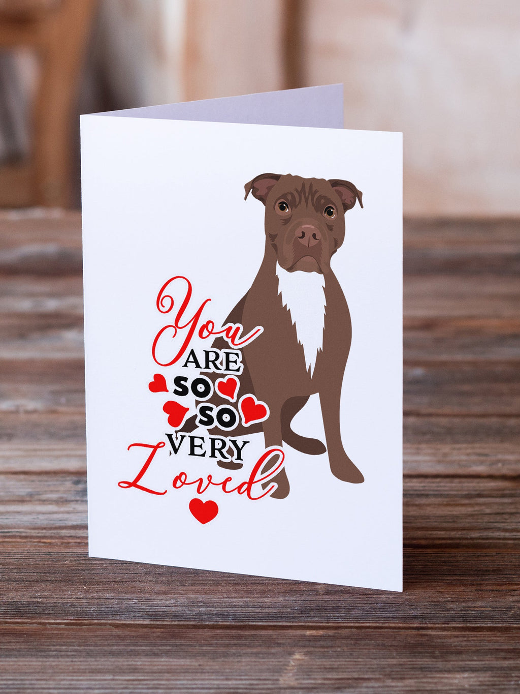 Pit Bull Chocolate so Loved Greeting Cards Pack of 8 Blank Cards with Envelopes Whimsical A7 Size 5x7
