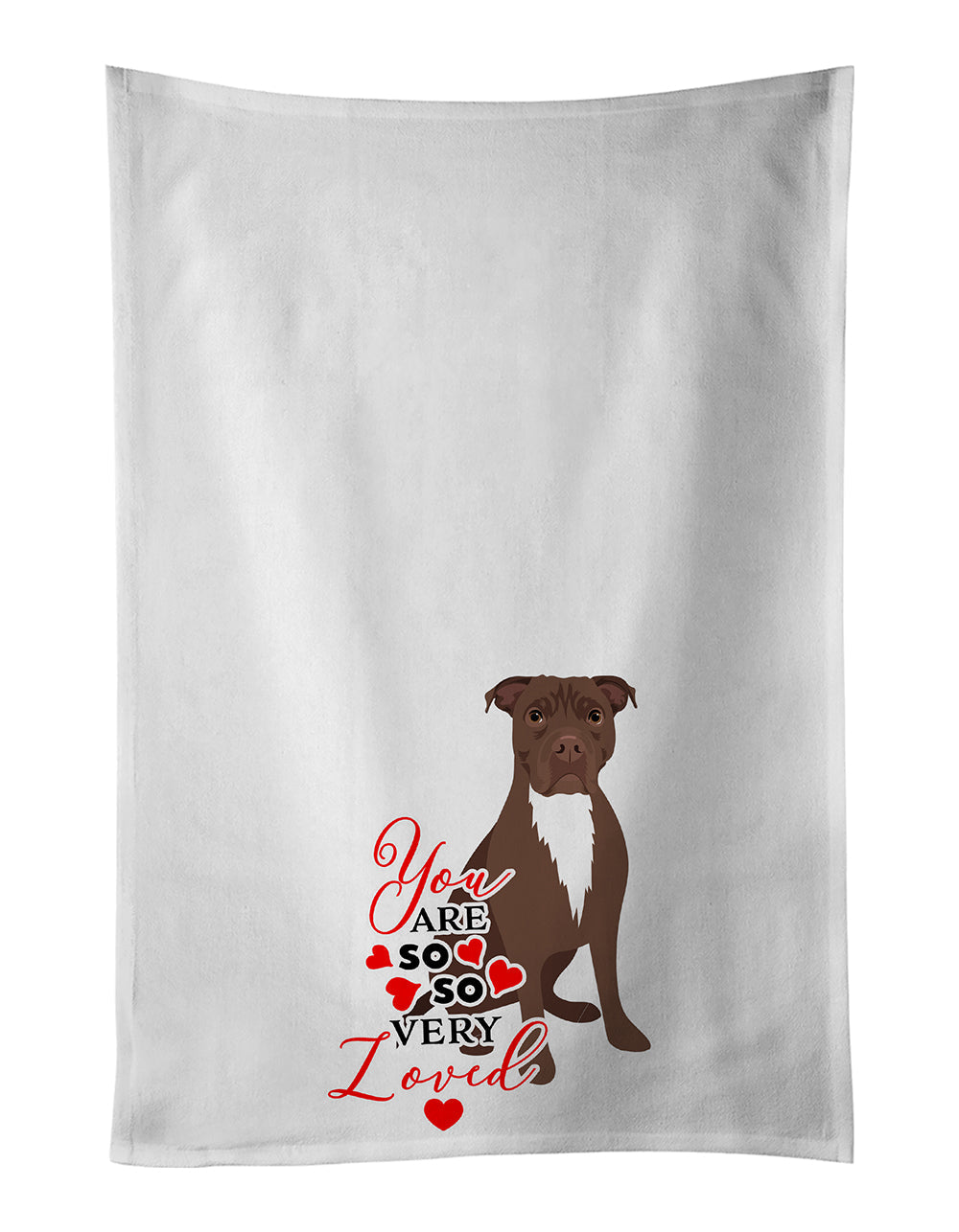 Pit Bull Chocolate so Loved Kitchen Towel Set of 2 White Dish Towels Decorative Bathroom Hand towel for Hand, Face, Hair, Yoga, Tea, Dishcloth, 19 X 28", White
