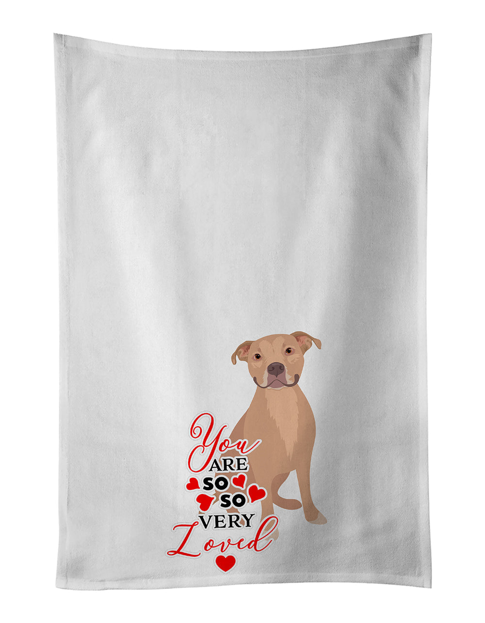 Pit Bull Fawn #1 so Loved Kitchen Towel Set of 2 White Dish Towels Decorative Bathroom Hand towel for Hand, Face, Hair, Yoga, Tea, Dishcloth, 19 X 28", White