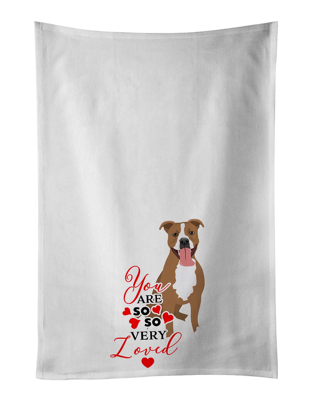 Pit Bull Fawn #2 so Loved Kitchen Towel Set of 2 White Dish Towels Decorative Bathroom Hand towel for Hand, Face, Hair, Yoga, Tea, Dishcloth, 19 X 28", White