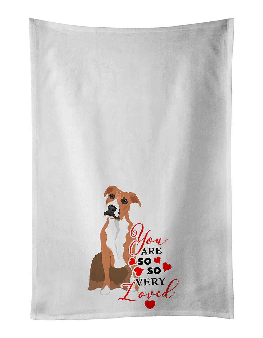 Pit Bull Fawn #3 so Loved Kitchen Towel Set of 2 White Dish Towels Decorative Bathroom Hand towel for Hand, Face, Hair, Yoga, Tea, Dishcloth, 19 X 28", White