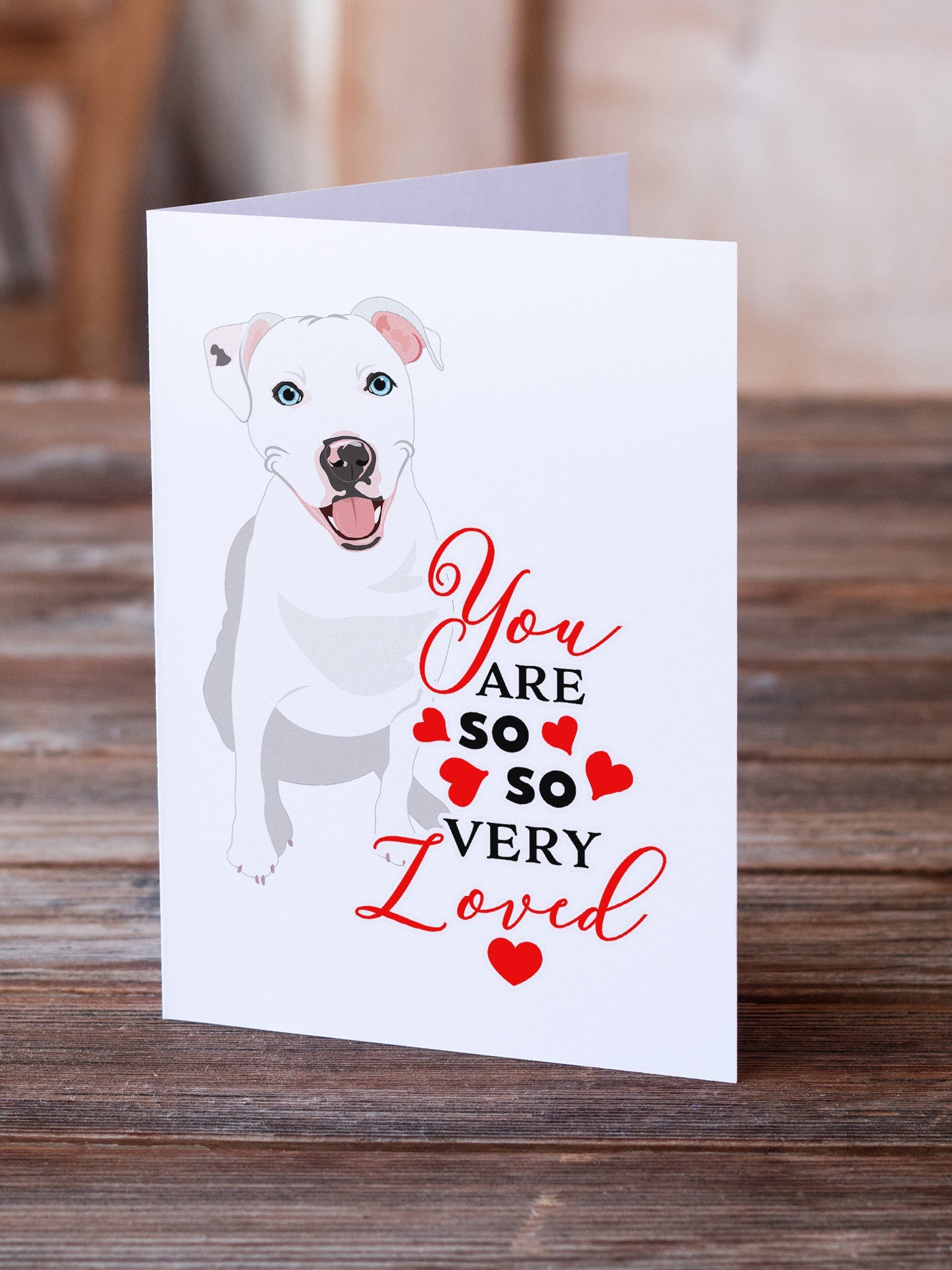 Pit Bull White #1 so Loved Greeting Cards Pack of 8 Blank Cards with Envelopes Whimsical A7 Size 5x7