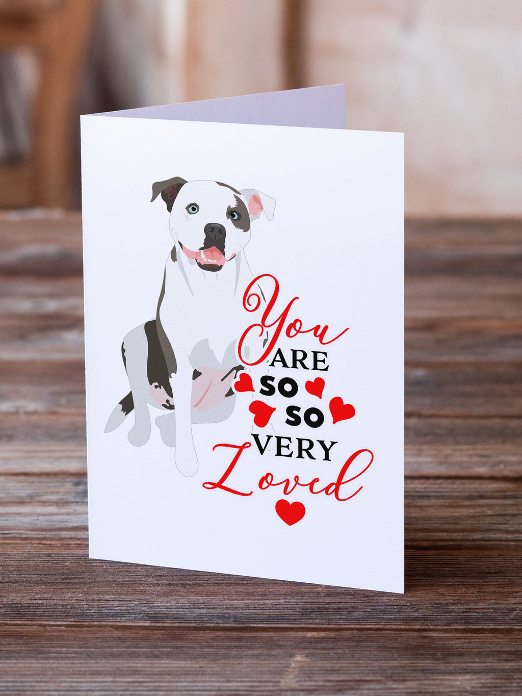 Pit Bull White #3 so Loved Greeting Cards Pack of 8 Blank Cards with Envelopes Whimsical A7 Size 5x7
