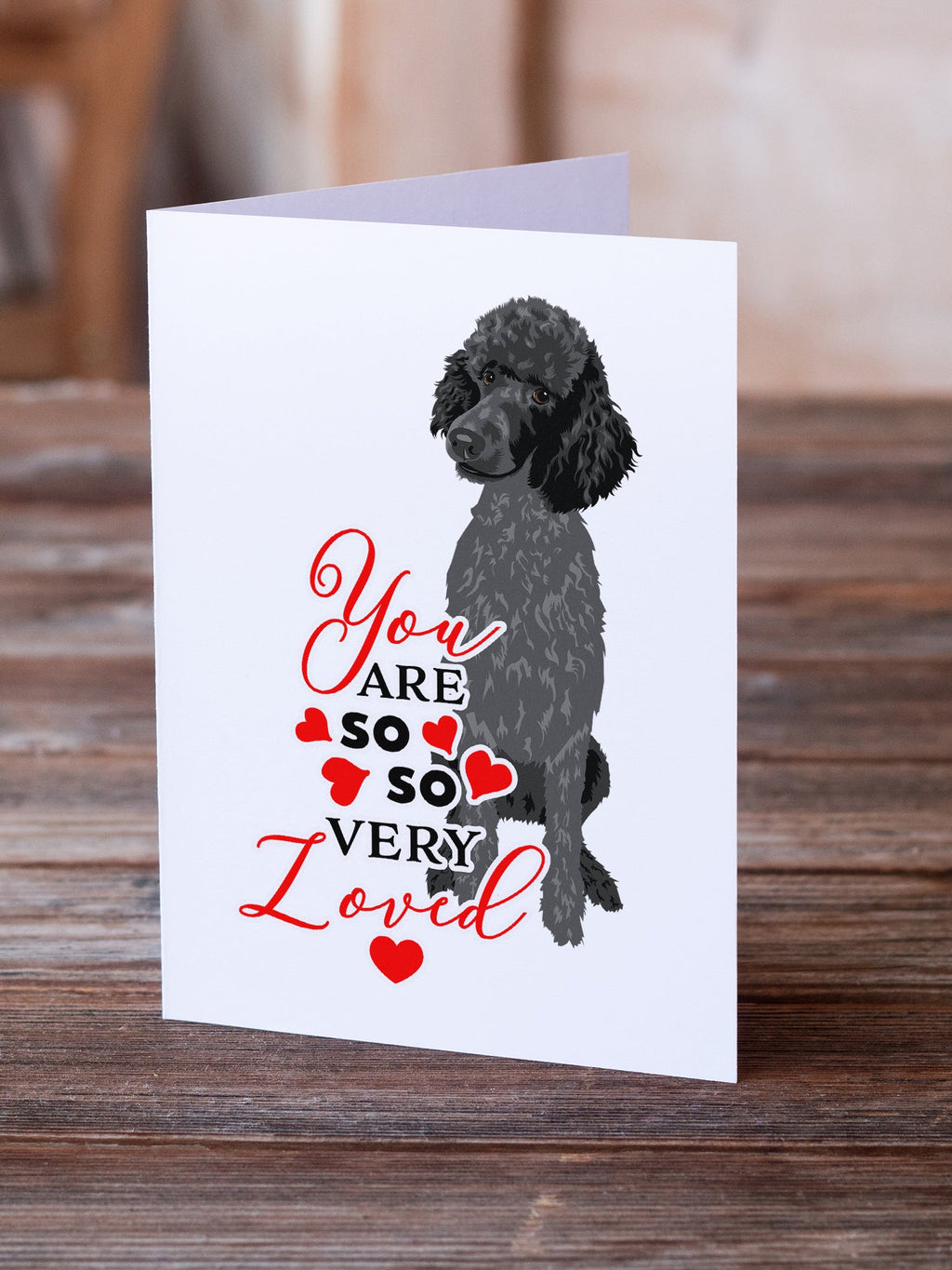 Poodle Standard Black so Loved Greeting Cards Pack of 8 Blank Cards with Envelopes Whimsical A7 Size 5x7