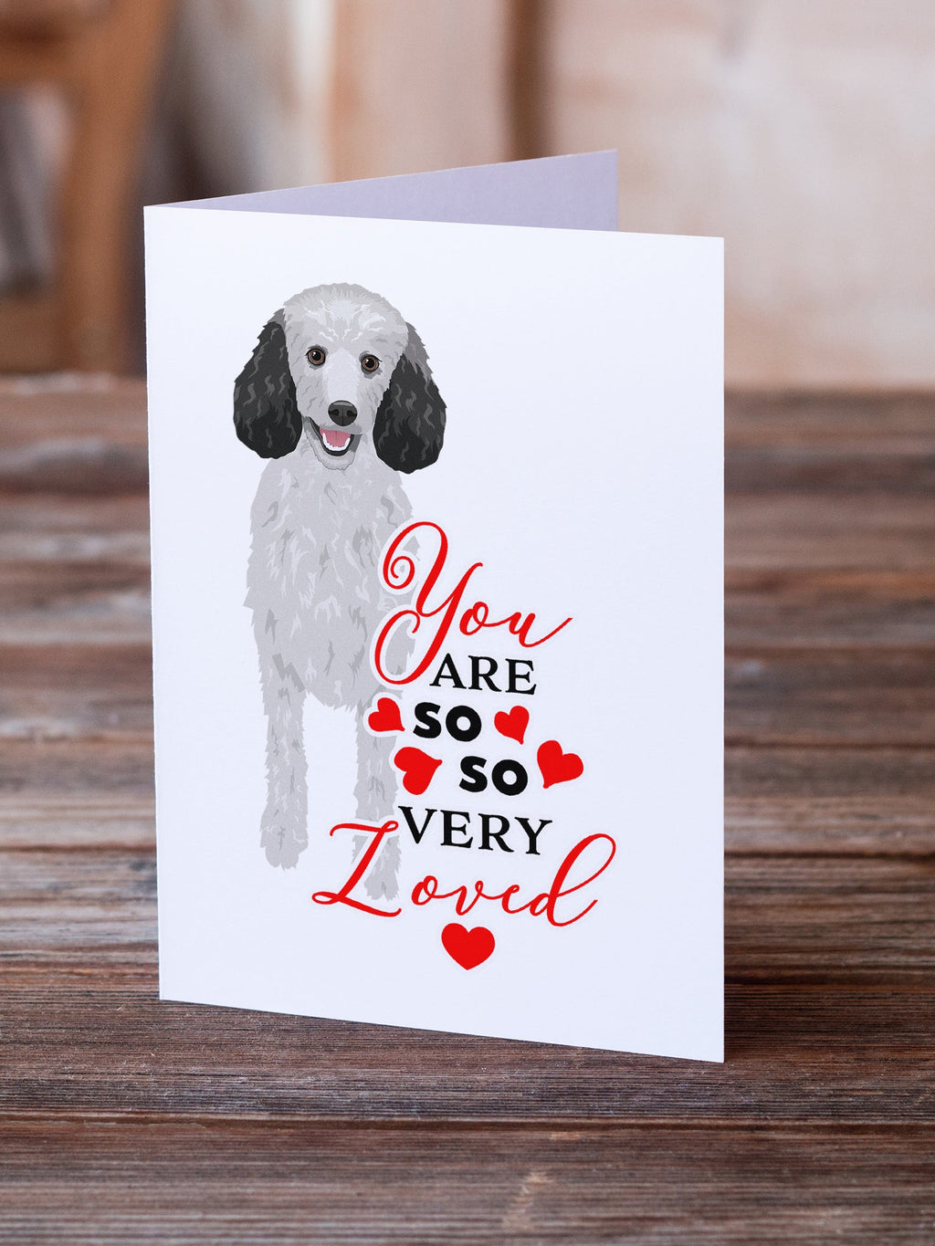 Poodle Standard Silver so Loved Greeting Cards Pack of 8 Blank Cards with Envelopes Whimsical A7 Size 5x7