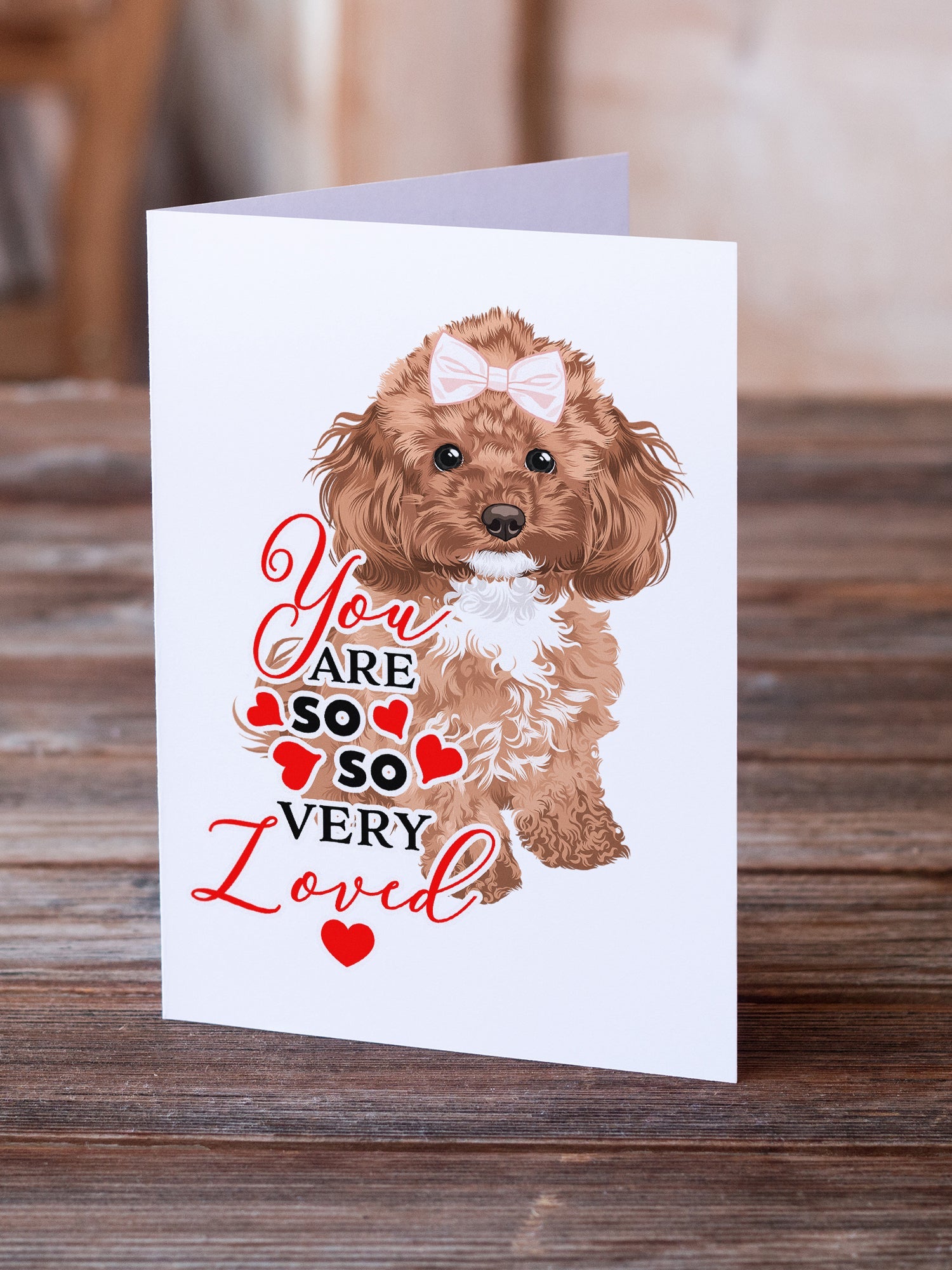 Poodle Toy Red so Loved Greeting Cards Pack of 8 Blank Cards with Envelopes Whimsical A7 Size 5x7