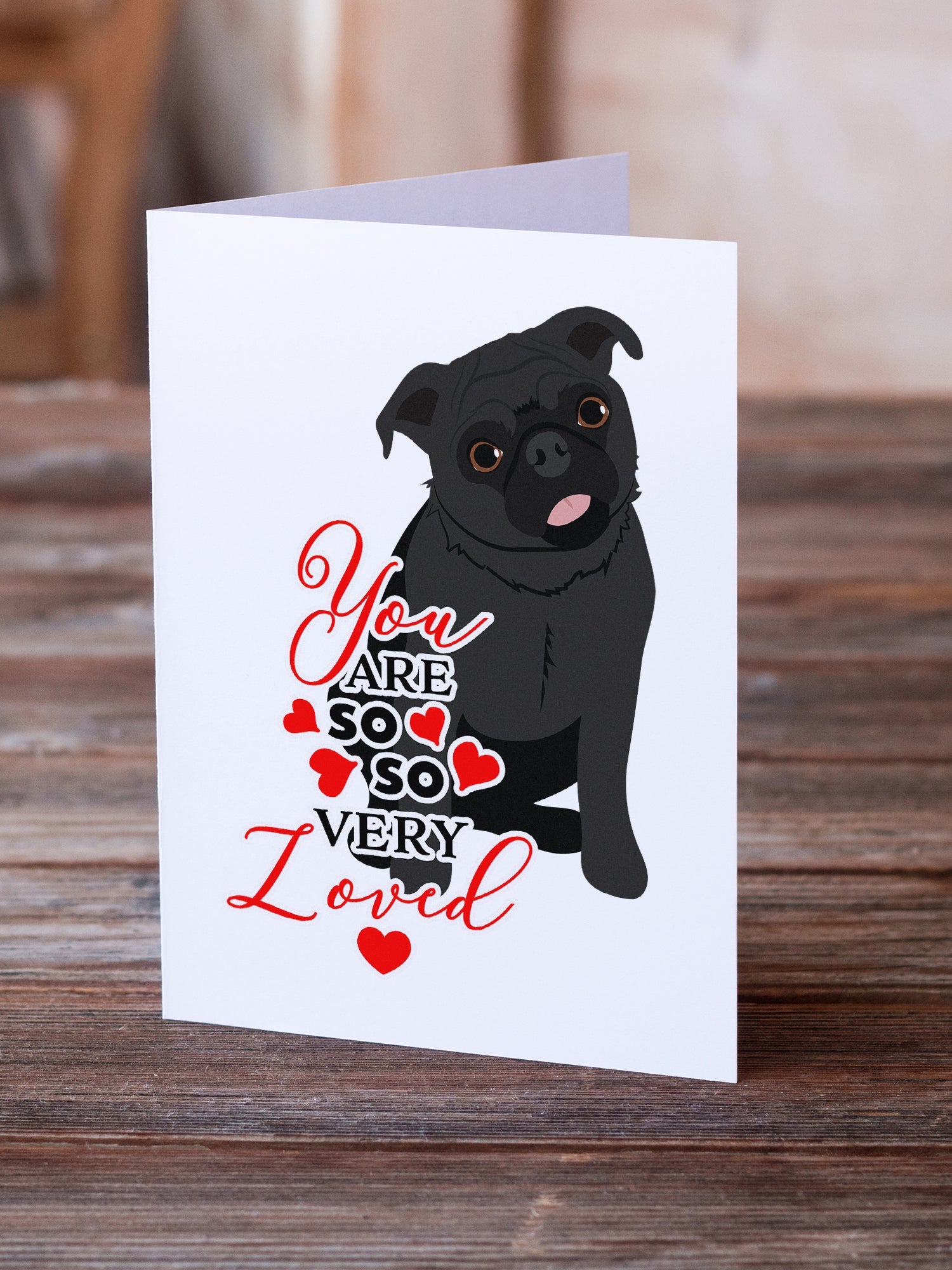 Pug Black #1 so Loved Greeting Cards Pack of 8 Blank Cards with Envelopes Whimsical A7 Size 5x7
