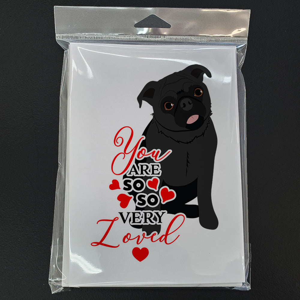 Pug Black #1 so Loved Greeting Cards Pack of 8 Blank Cards with Envelopes Whimsical A7 Size 5x7