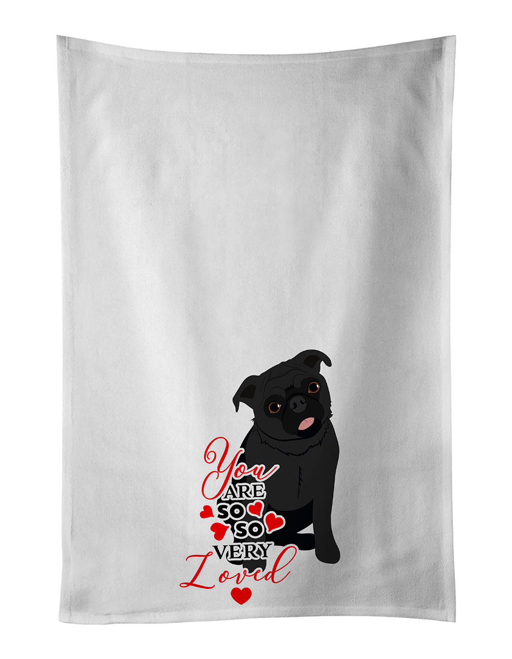 Pug Black #1 so Loved Kitchen Towel Set of 2 White Dish Towels Decorative Bathroom Hand towel for Hand, Face, Hair, Yoga, Tea, Dishcloth, 19 X 28", White