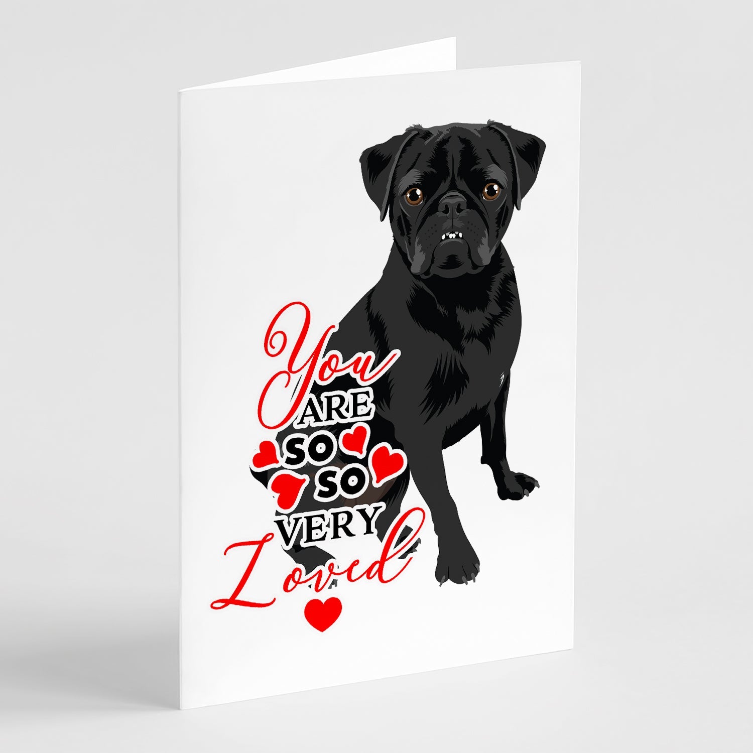 Pug Black #2 so Loved Greeting Cards Pack of 8 Blank Cards with Envelopes Whimsical A7 Size 5x7