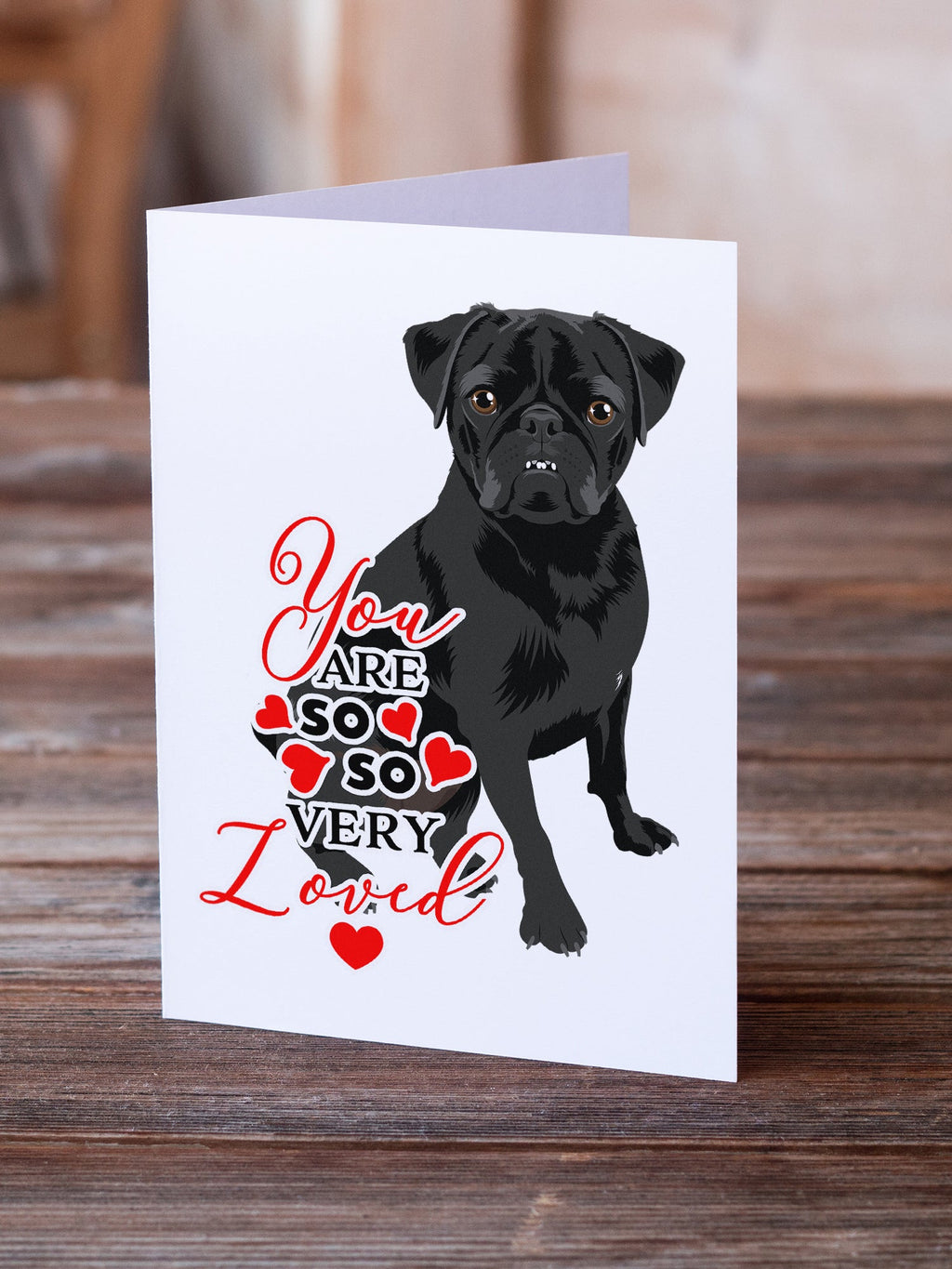Pug Black #2 so Loved Greeting Cards Pack of 8 Blank Cards with Envelopes Whimsical A7 Size 5x7
