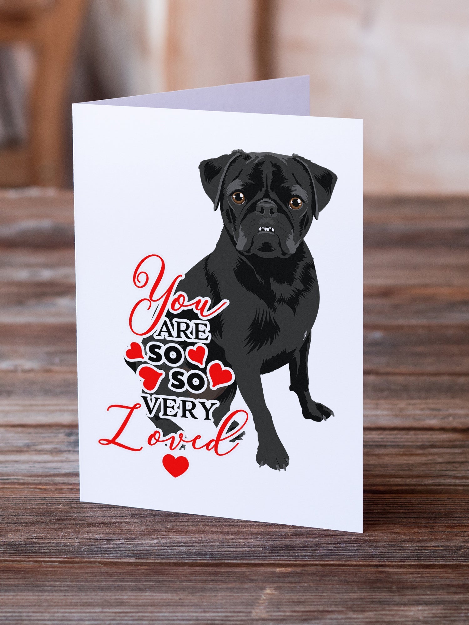 Pug Black #2 so Loved Greeting Cards Pack of 8 Blank Cards with Envelopes Whimsical A7 Size 5x7