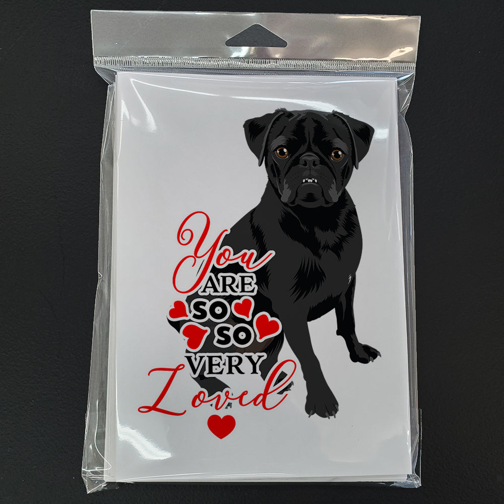 Pug Black #2 so Loved Greeting Cards Pack of 8 Blank Cards with Envelopes Whimsical A7 Size 5x7