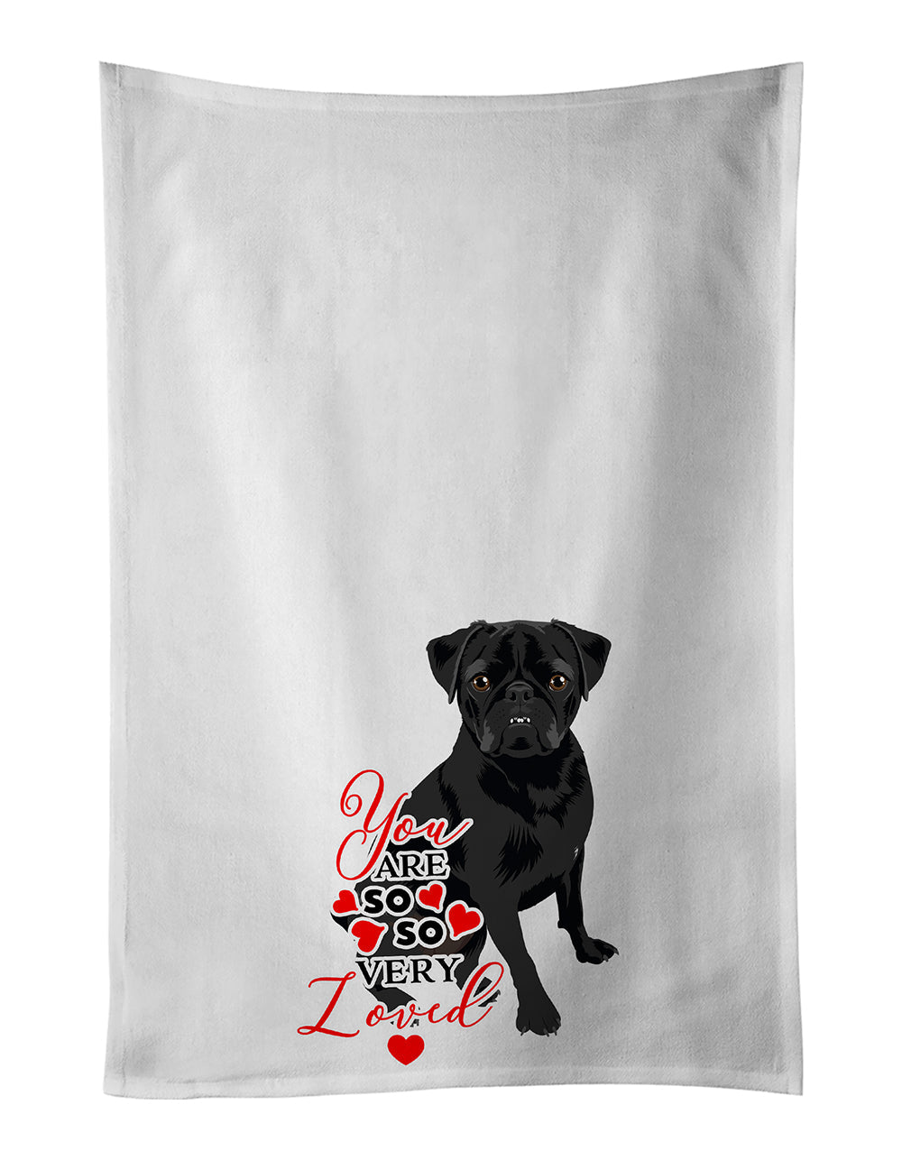 Pug Black #2 so Loved Kitchen Towel Set of 2 White Dish Towels Decorative Bathroom Hand towel for Hand, Face, Hair, Yoga, Tea, Dishcloth, 19 X 28", White
