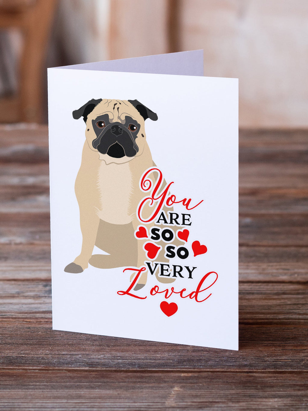 Pug Fawn #1 so Loved Greeting Cards Pack of 8 Blank Cards with Envelopes Whimsical A7 Size 5x7
