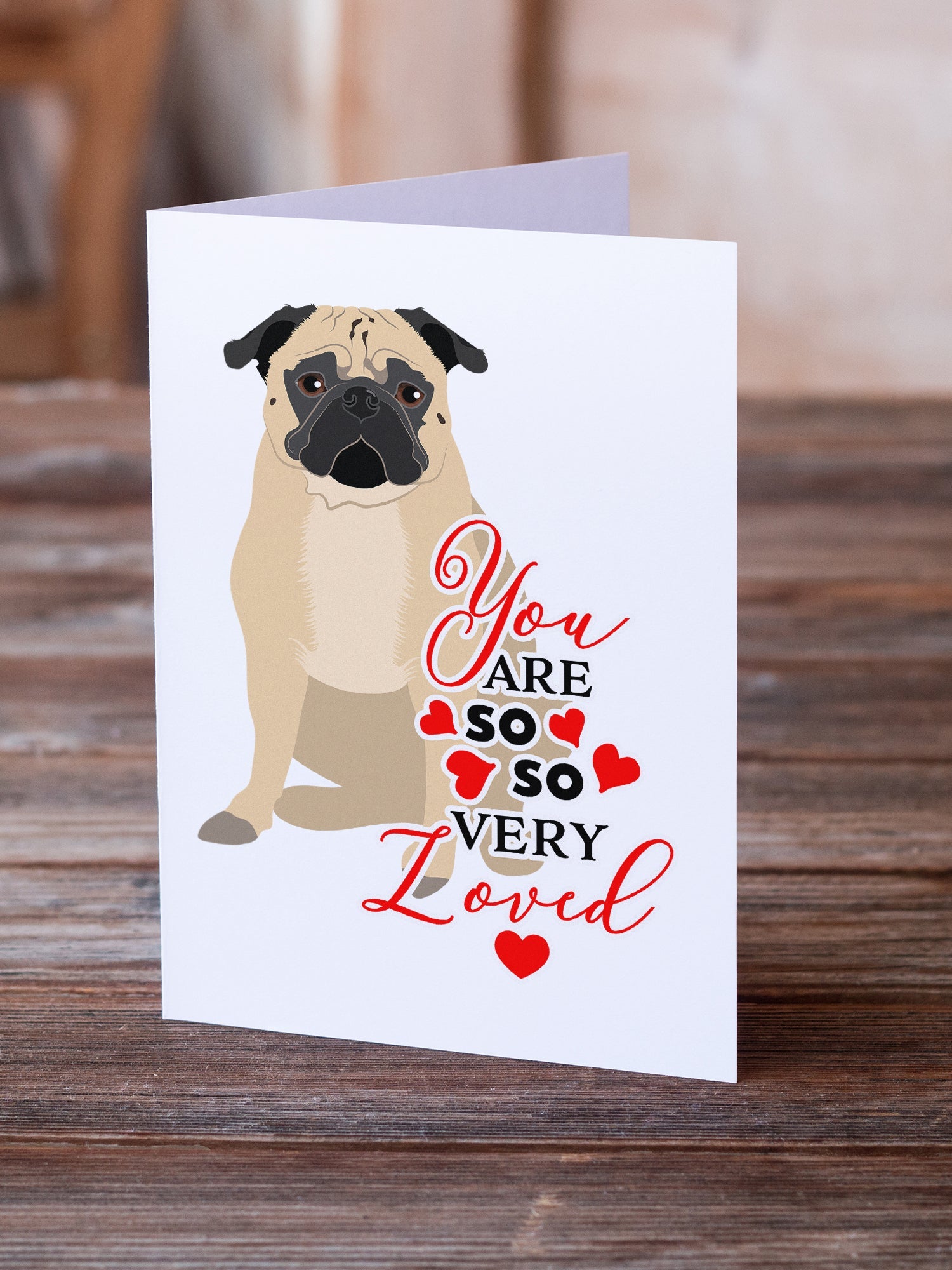 Pug Fawn #1 so Loved Greeting Cards Pack of 8 Blank Cards with Envelopes Whimsical A7 Size 5x7