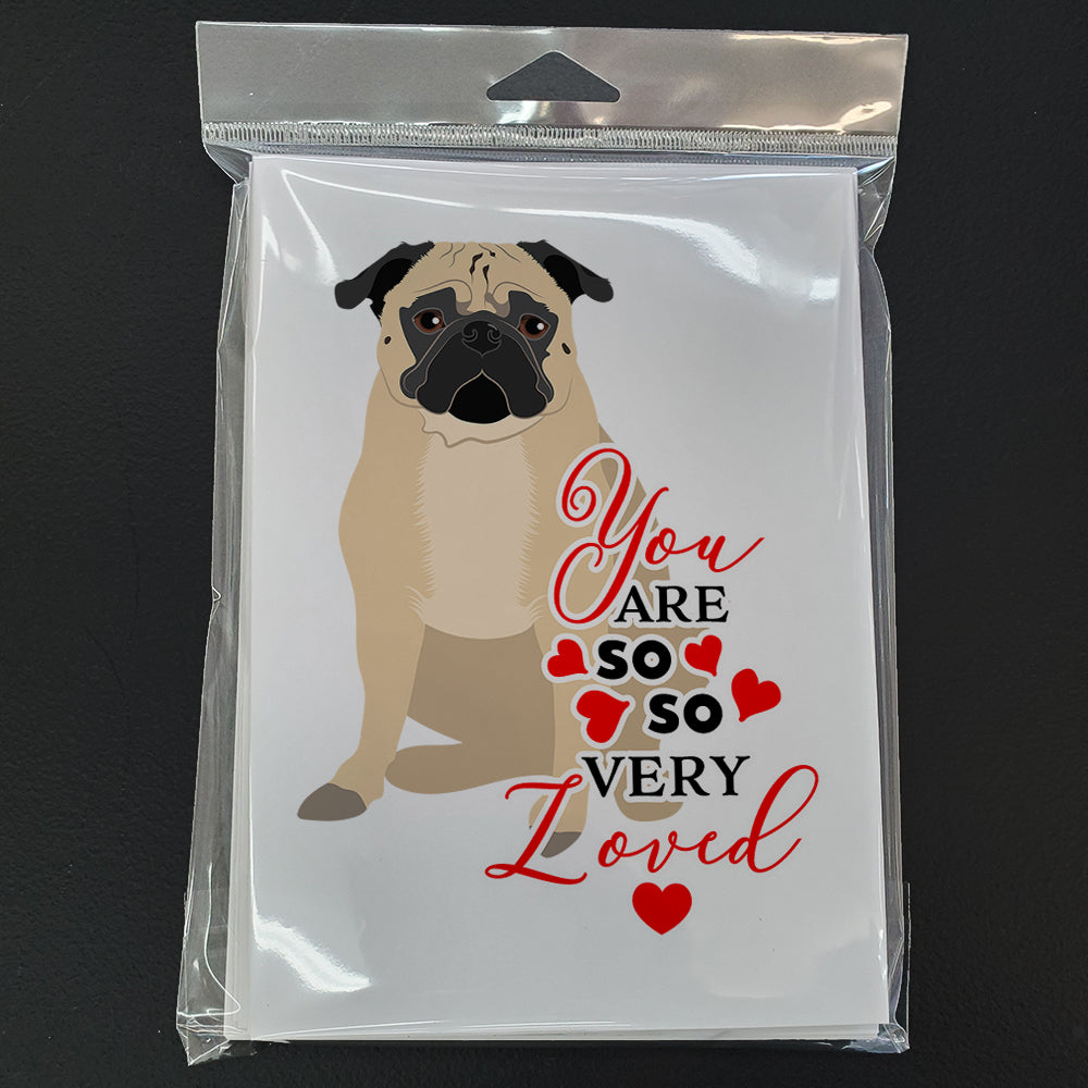 Pug Fawn #1 so Loved Greeting Cards Pack of 8 Blank Cards with Envelopes Whimsical A7 Size 5x7