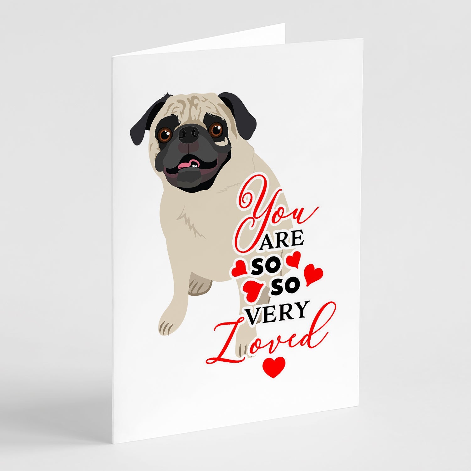 Pug Fawn #2 so Loved Greeting Cards Pack of 8 Blank Cards with Envelopes Whimsical A7 Size 5x7