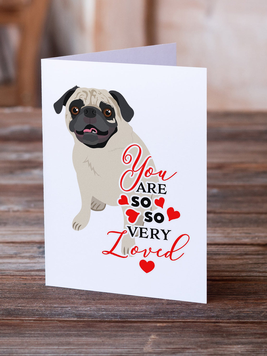 Pug Fawn #2 so Loved Greeting Cards Pack of 8 Blank Cards with Envelopes Whimsical A7 Size 5x7