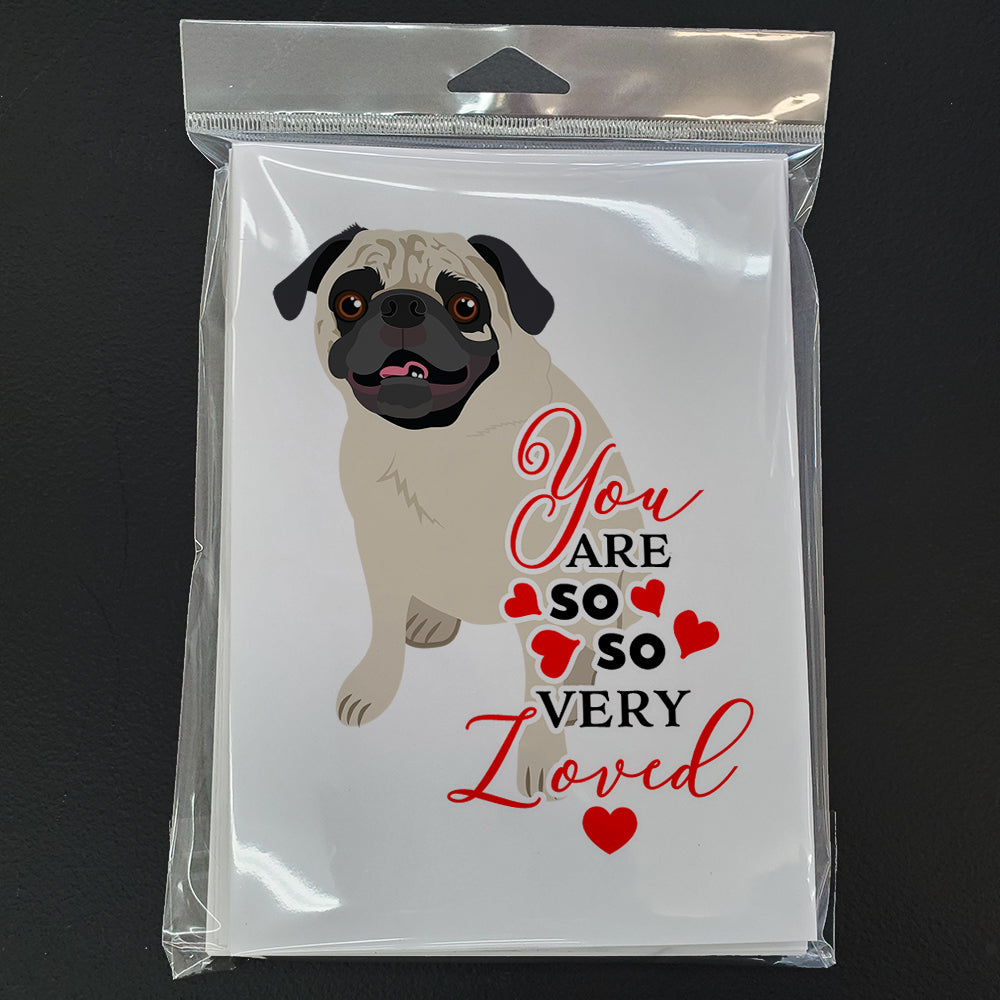 Pug Fawn #2 so Loved Greeting Cards Pack of 8 Blank Cards with Envelopes Whimsical A7 Size 5x7