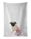 Pug Fawn #2 so Loved Kitchen Towel Set of 2 White Dish Towels Decorative Bathroom Hand towel for Hand, Face, Hair, Yoga, Tea, Dishcloth, 19 X 28", White
