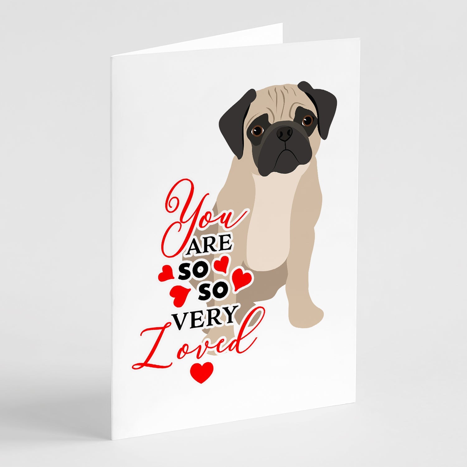Pug Fawn #3 so Loved Greeting Cards Pack of 8 Blank Cards with Envelopes Whimsical A7 Size 5x7