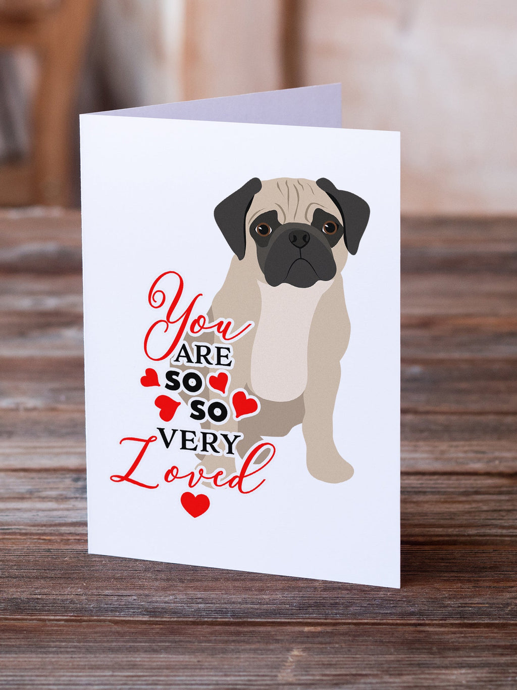 Pug Fawn #3 so Loved Greeting Cards Pack of 8 Blank Cards with Envelopes Whimsical A7 Size 5x7