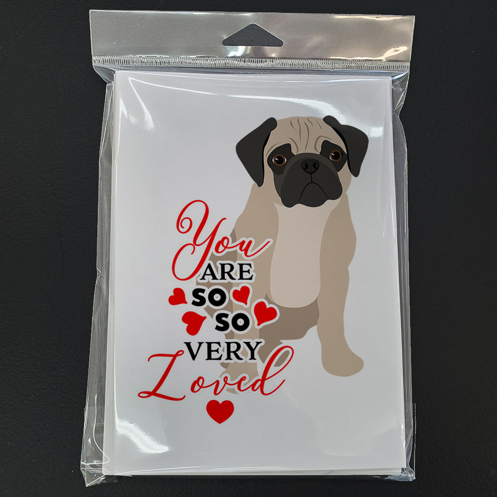 Pug Fawn #3 so Loved Greeting Cards Pack of 8 Blank Cards with Envelopes Whimsical A7 Size 5x7