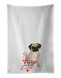 Pug Fawn #3 so Loved Kitchen Towel Set of 2 White Dish Towels Decorative Bathroom Hand towel for Hand, Face, Hair, Yoga, Tea, Dishcloth, 19 X 28", White