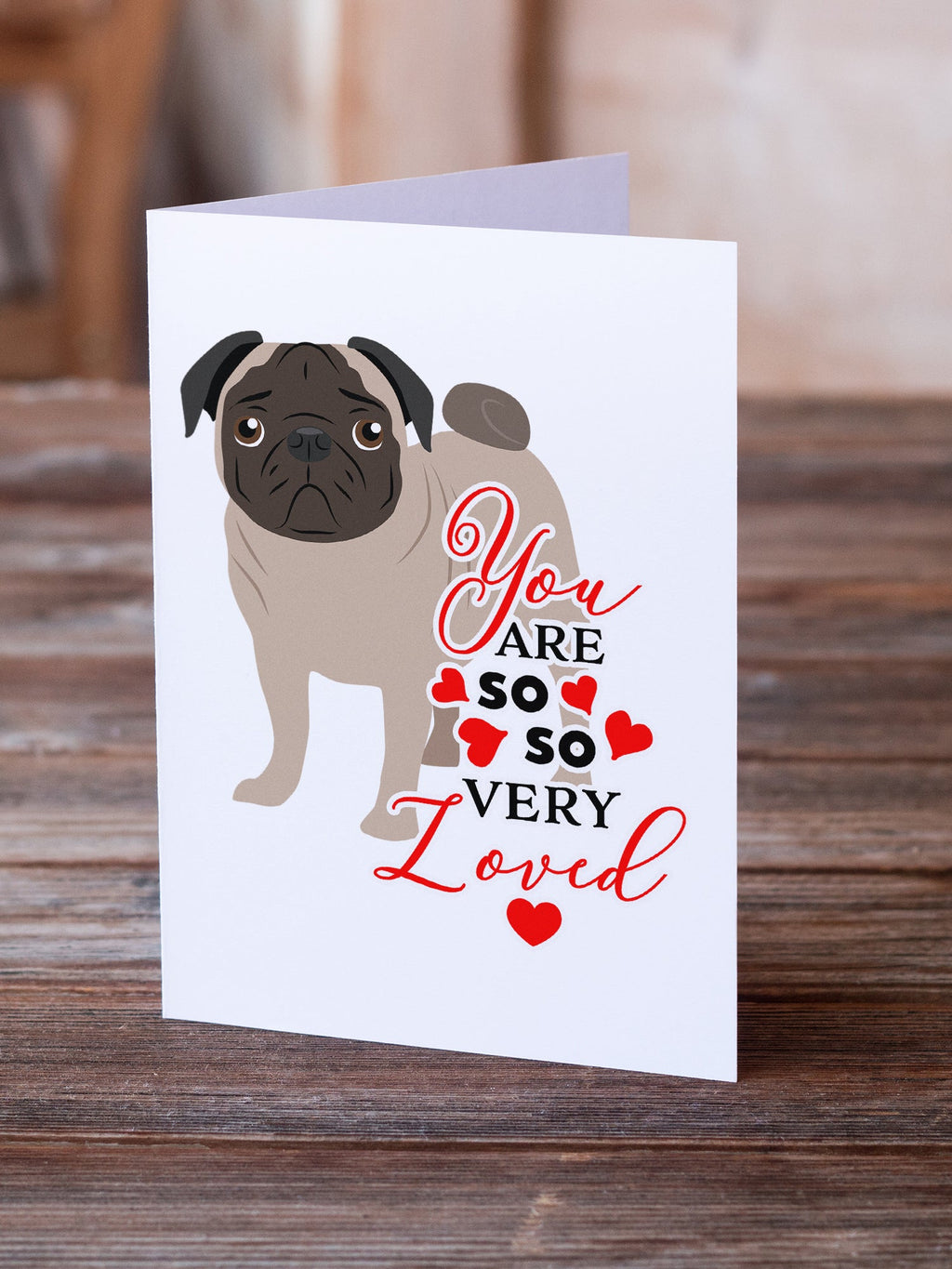 Pug Fawn #4 so Loved Greeting Cards Pack of 8 Blank Cards with Envelopes Whimsical A7 Size 5x7