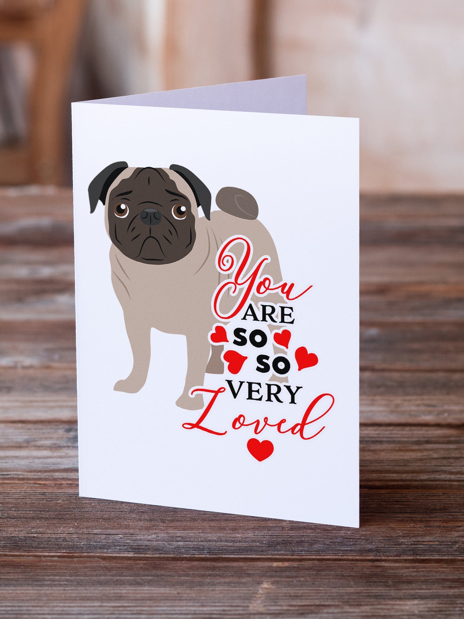 Pug Fawn #4 so Loved Greeting Cards Pack of 8 Blank Cards with Envelopes Whimsical A7 Size 5x7