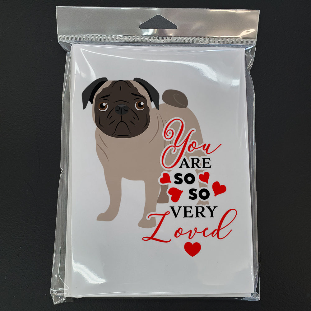 Pug Fawn #4 so Loved Greeting Cards Pack of 8 Blank Cards with Envelopes Whimsical A7 Size 5x7
