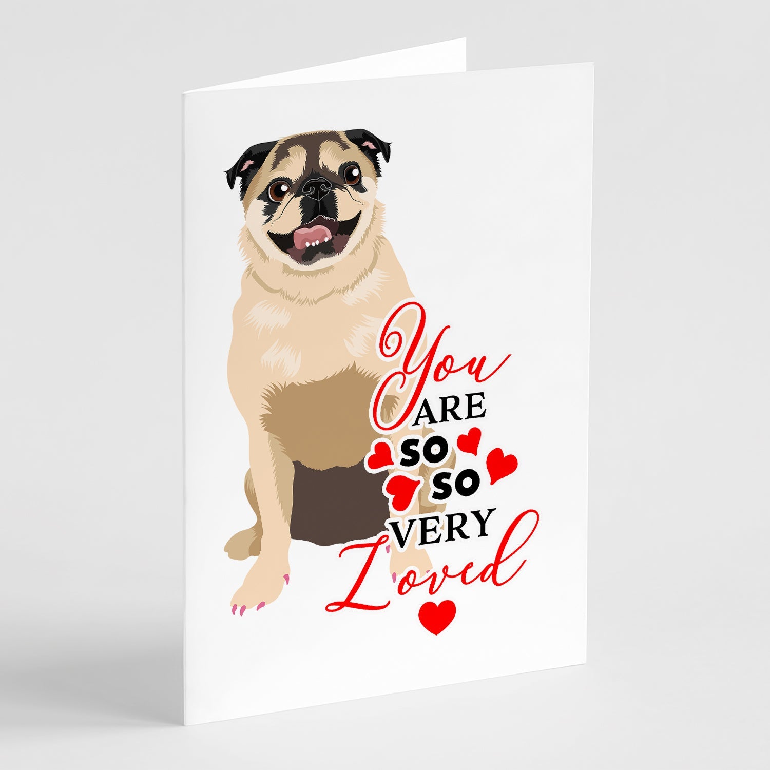Pug Fawn #5 so Loved Greeting Cards Pack of 8 Blank Cards with Envelopes Whimsical A7 Size 5x7