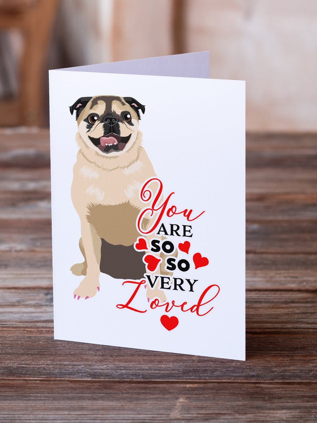 Pug Fawn #5 so Loved Greeting Cards Pack of 8 Blank Cards with Envelopes Whimsical A7 Size 5x7