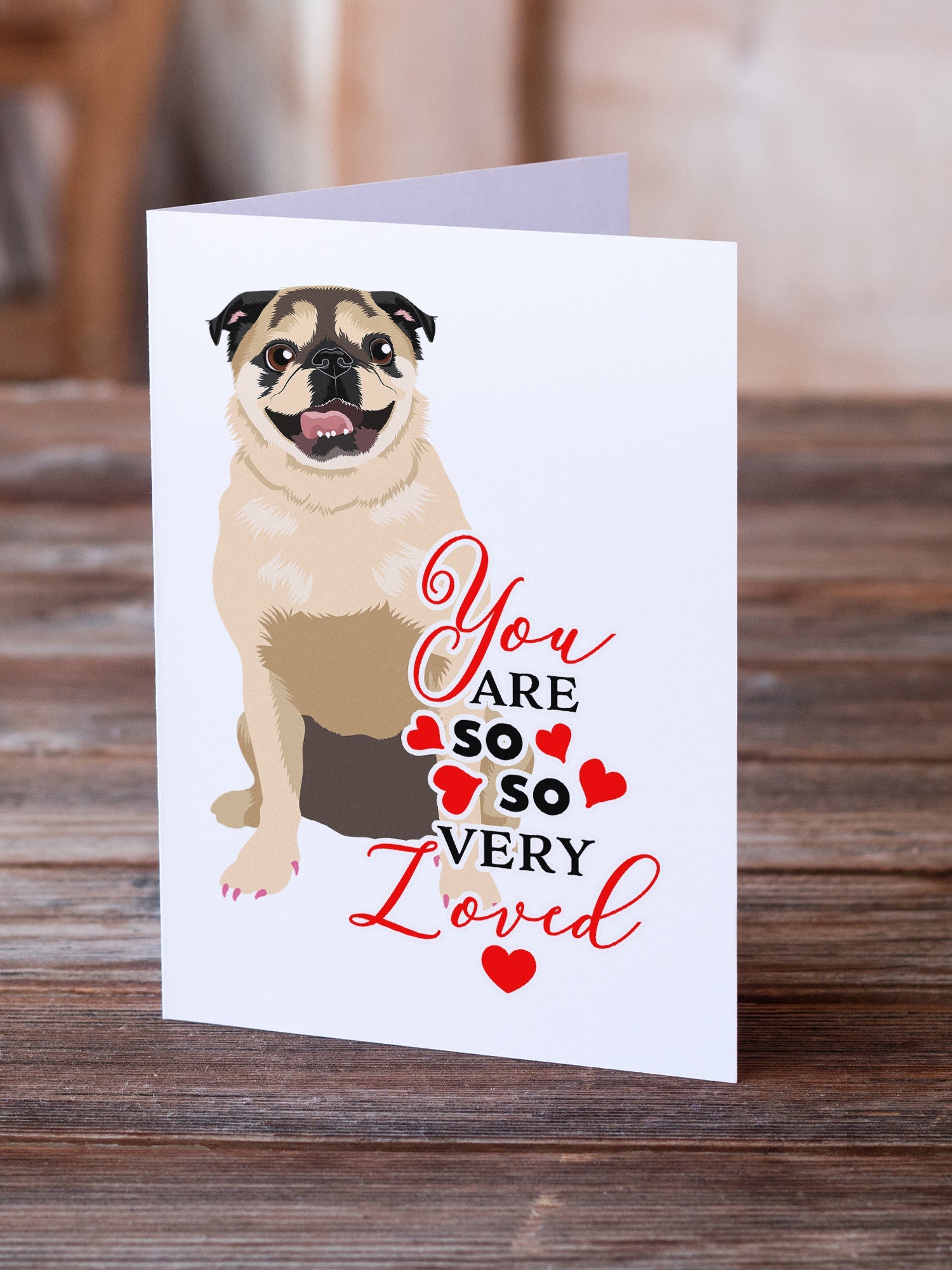 Pug Fawn #5 so Loved Greeting Cards Pack of 8 Blank Cards with Envelopes Whimsical A7 Size 5x7