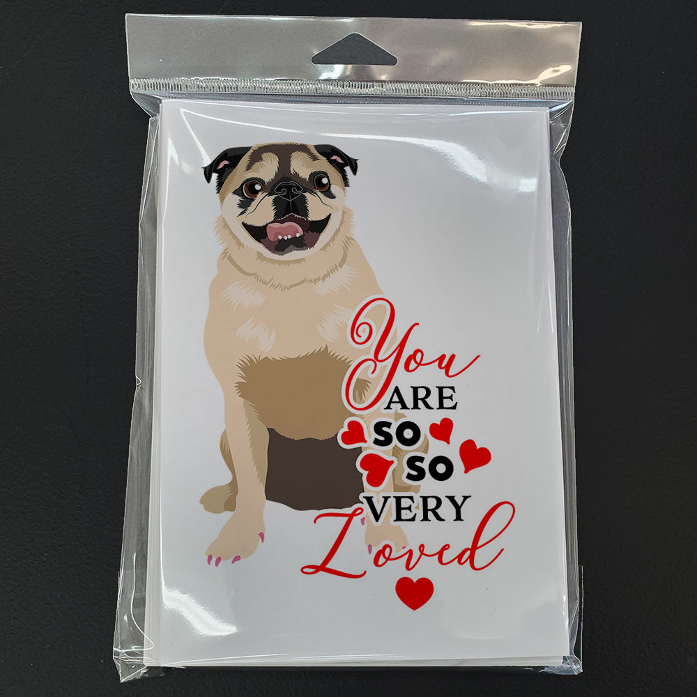 Pug Fawn #5 so Loved Greeting Cards Pack of 8 Blank Cards with Envelopes Whimsical A7 Size 5x7