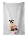 Pug Fawn #5 so Loved Kitchen Towel Set of 2 White Dish Towels Decorative Bathroom Hand towel for Hand, Face, Hair, Yoga, Tea, Dishcloth, 19 X 28", White