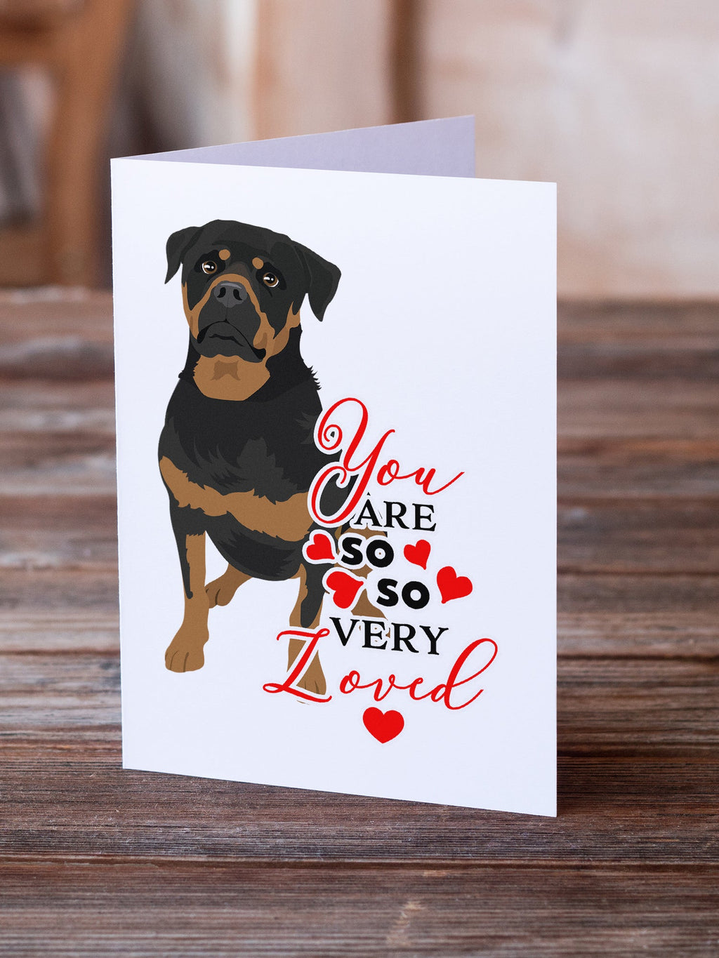 Rottweiler Black and Mahogany so Loved Greeting Cards Pack of 8 Blank Cards with Envelopes Whimsical A7 Size 5x7
