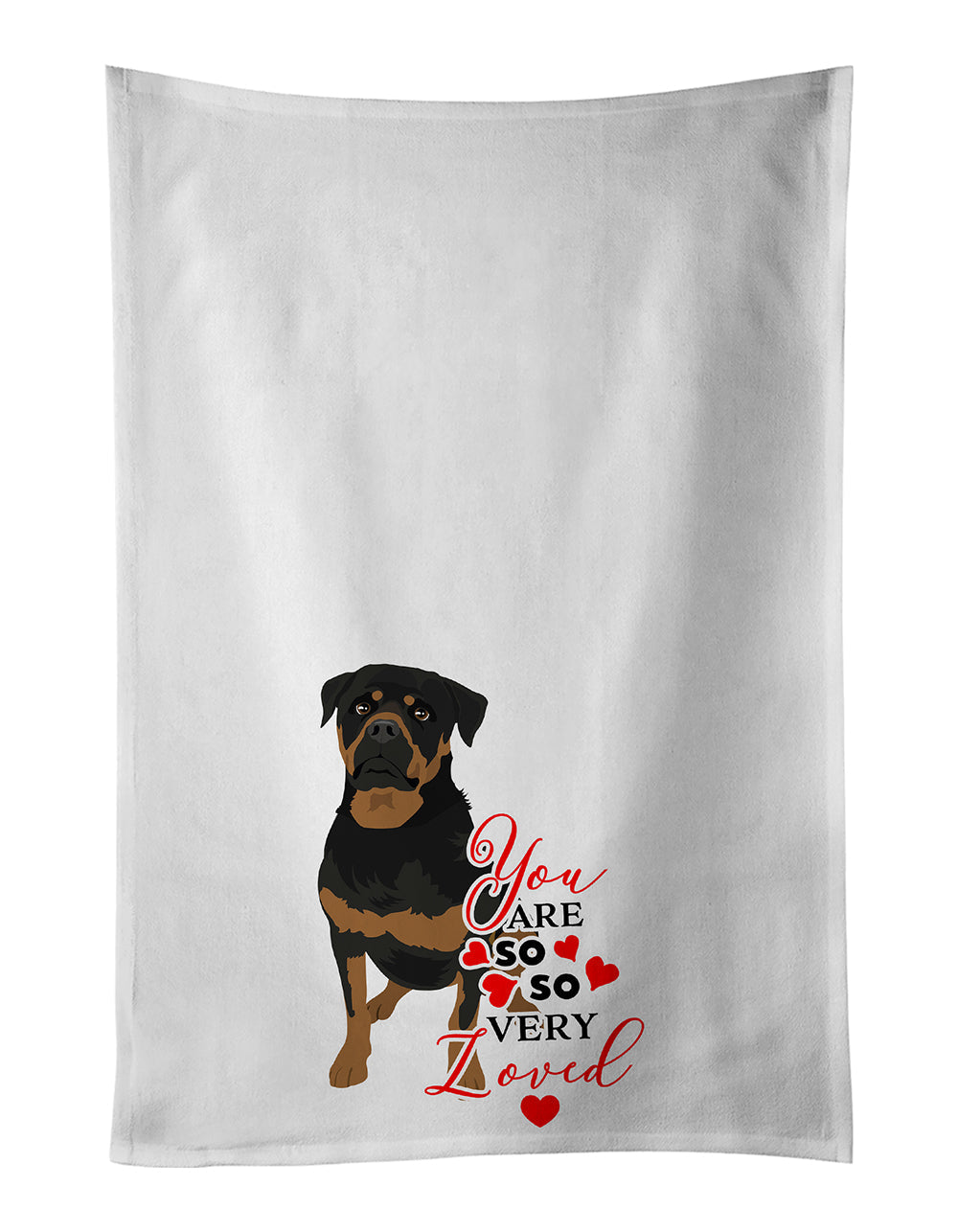 Rottweiler Black and Mahogany so Loved Kitchen Towel Set of 2 White Dish Towels Decorative Bathroom Hand towel for Hand, Face, Hair, Yoga, Tea, Dishcloth, 19 X 28", White