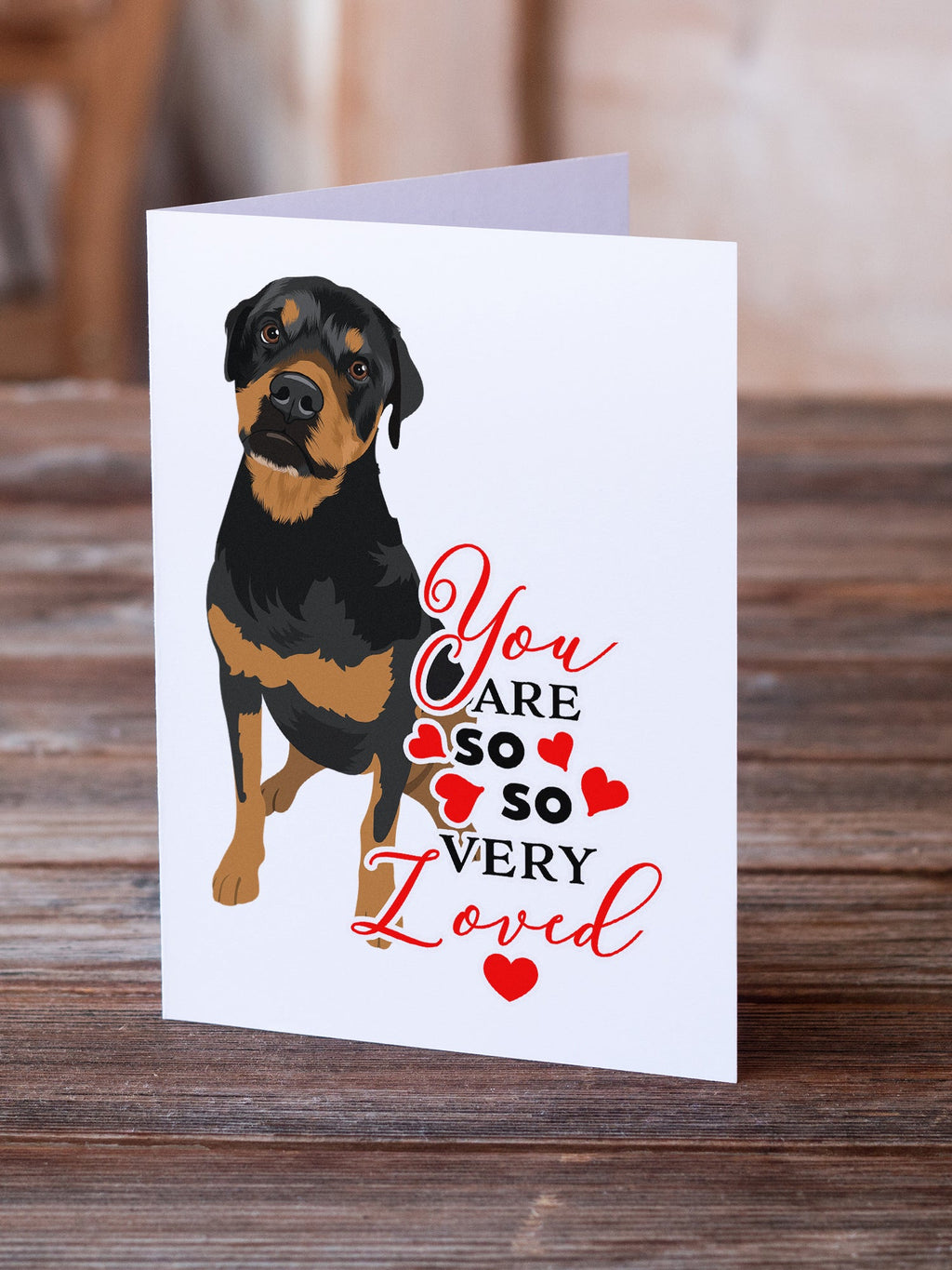 Rottweiler Black and Rust so Loved Greeting Cards Pack of 8 Blank Cards with Envelopes Whimsical A7 Size 5x7