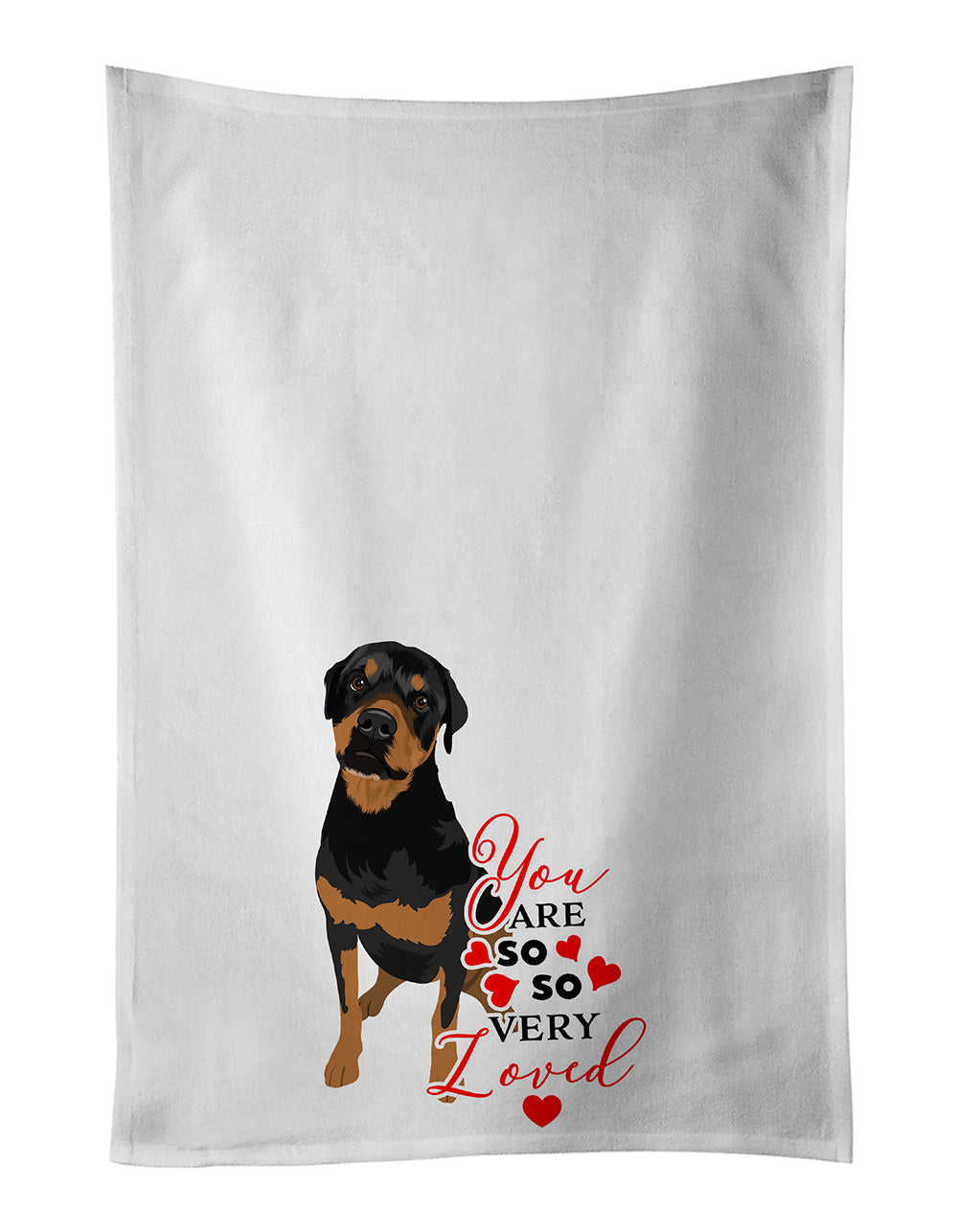 Rottweiler Black and Rust so Loved Kitchen Towel Set of 2 White Dish Towels Decorative Bathroom Hand towel for Hand, Face, Hair, Yoga, Tea, Dishcloth, 19 X 28", White