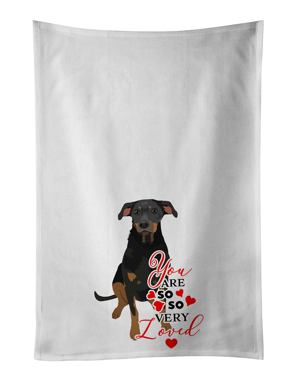 Rottweiler Black and Tan #5 so Loved Kitchen Towel Set of 2 White Dish Towels Decorative Bathroom Hand towel for Hand, Face, Hair, Yoga, Tea, Dishcloth, 19 X 28", White