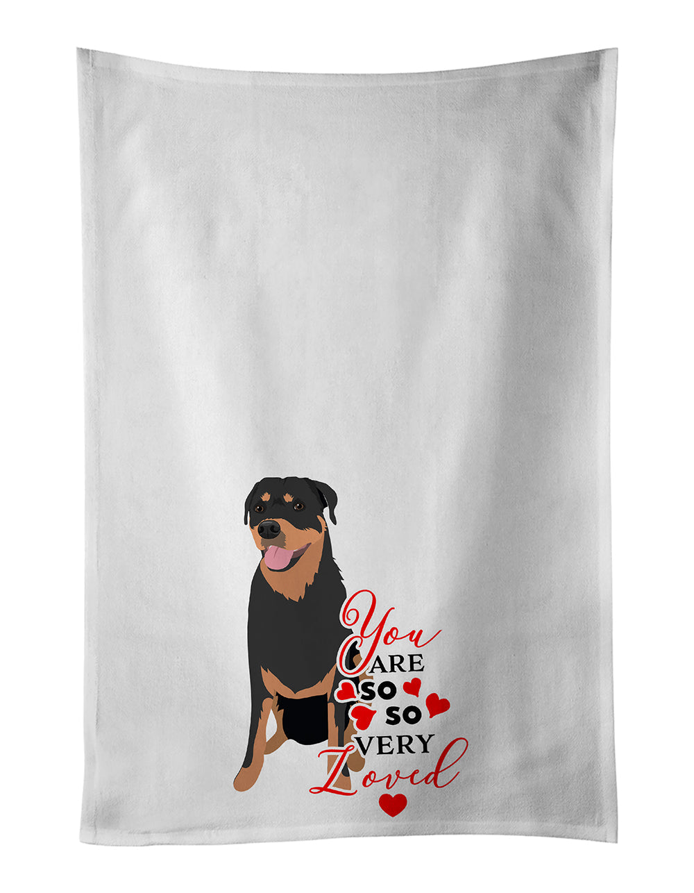 Rottweiler Black and Tan #7 so Loved Kitchen Towel Set of 2 White Dish Towels Decorative Bathroom Hand towel for Hand, Face, Hair, Yoga, Tea, Dishcloth, 19 X 28", White