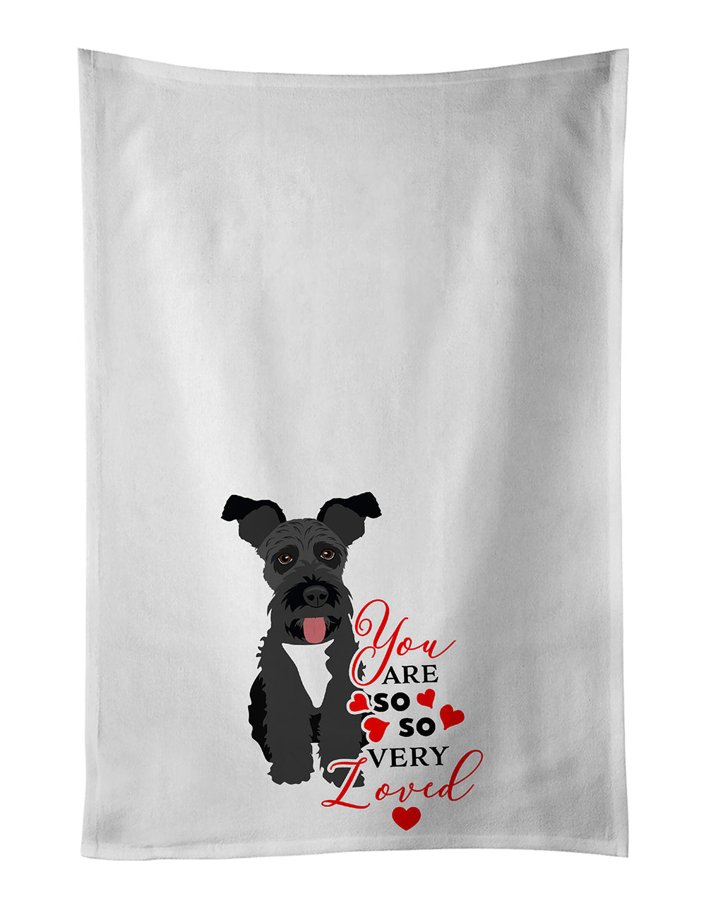 Schnauzer Black #3 so Loved Kitchen Towel Set of 2 White Dish Towels Decorative Bathroom Hand towel for Hand, Face, Hair, Yoga, Tea, Dishcloth, 19 X 28", White